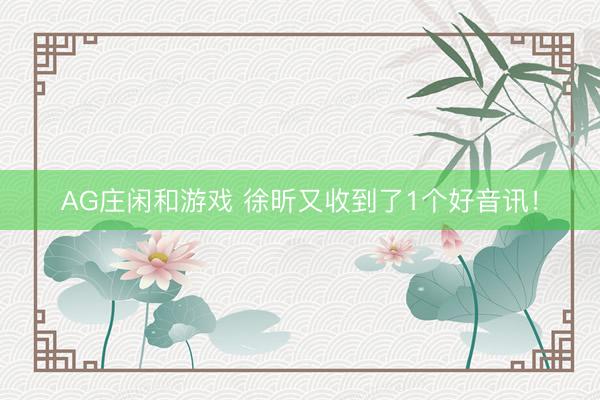 AG庄闲和游戏 徐昕又收到了1个好音讯！